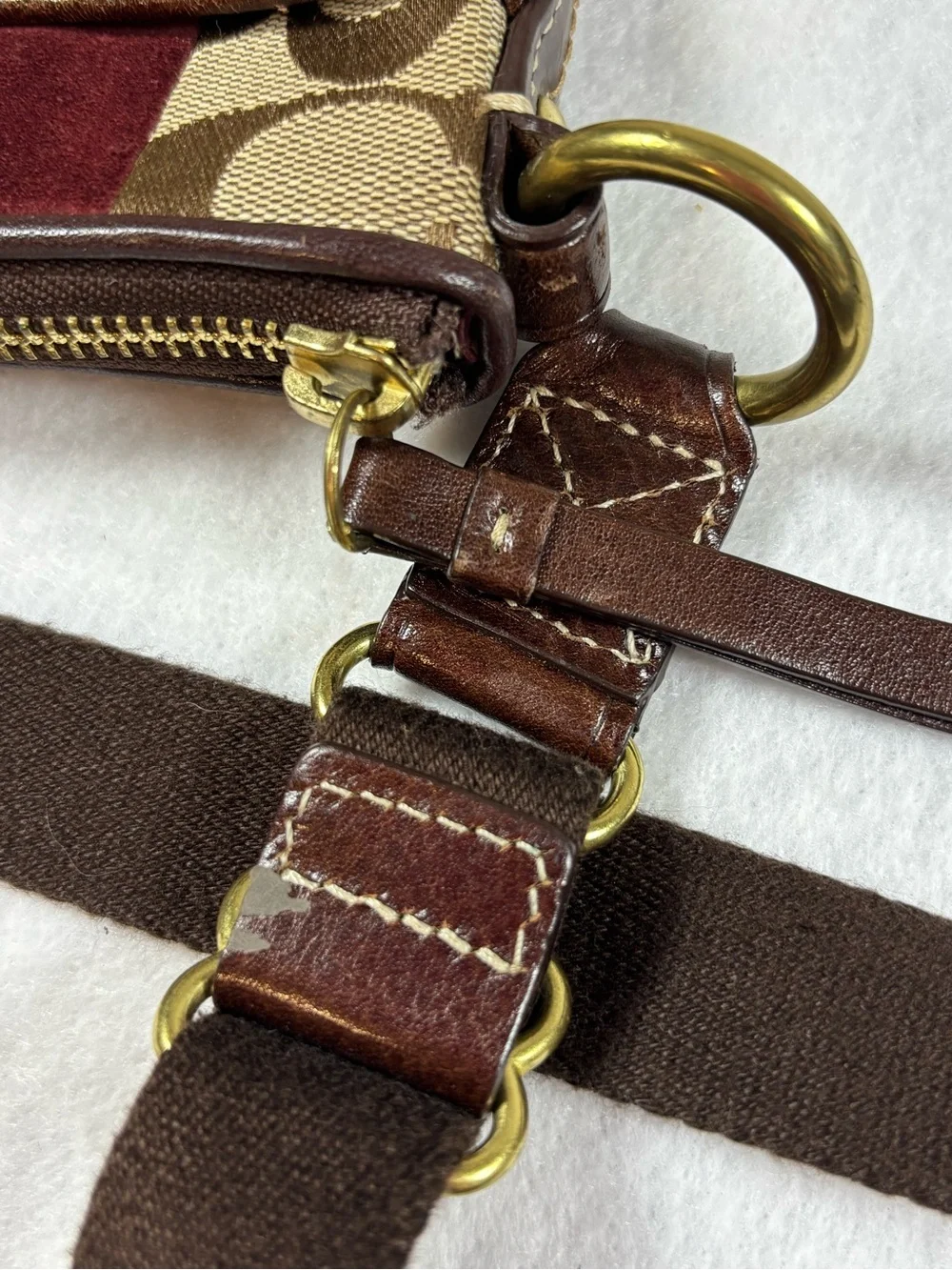 Coach Patchwork Crossbody Bag Leather Suede  Signature Style Y2K Purse